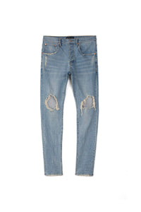 mens purple brand denim jean mid rise slim style no. p002 light indigo blowout front
