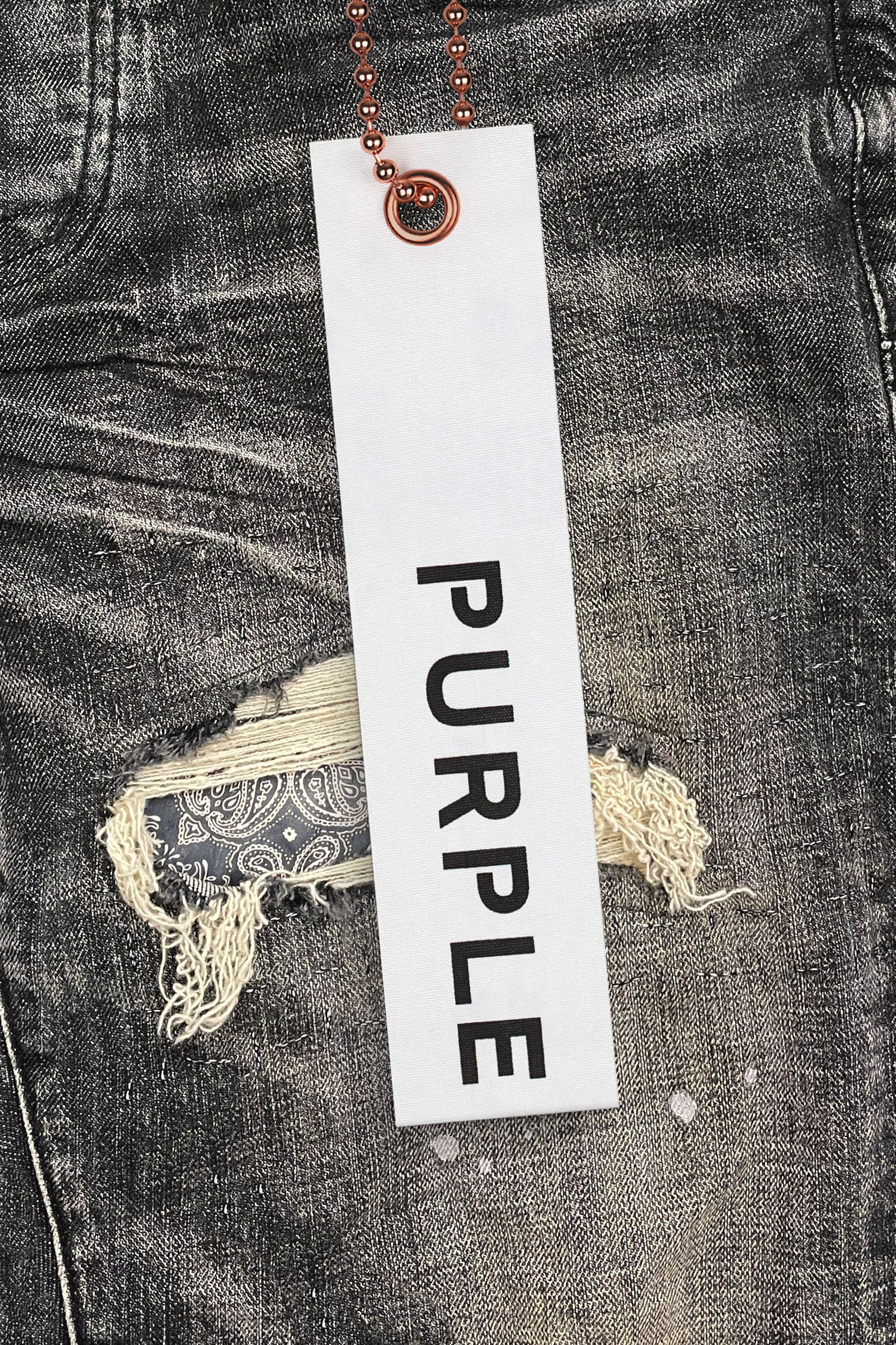 PURPLE BRAND - Men's Denim Jean - Mid Rise Slim - Style No. P002 - Bandana Patch Pocket Grey - Hangtag