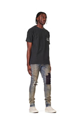PURPLE BRAND - Men's Denim Jean - Low Rise Skinny - Style No. P001 - Exclusive Indigo Oil Patched - Model Side Pose