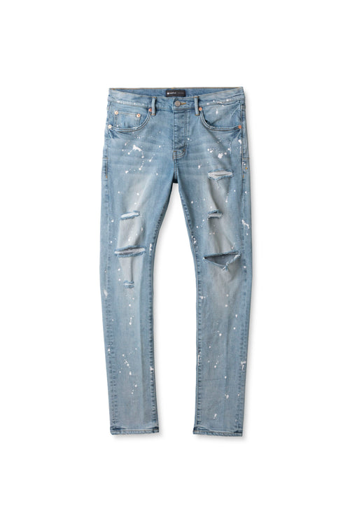 mens purple brand denim jean skinny fit style no. p001 light indigo paint front product shot