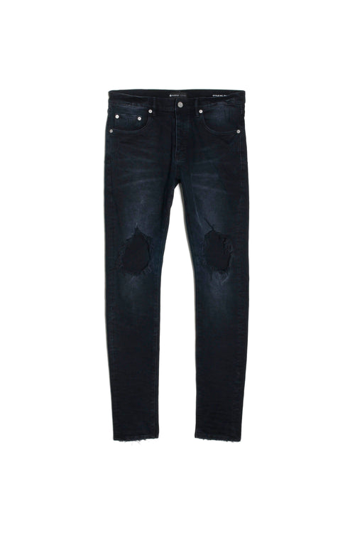 mens purple brand denim jean mid rise slim style no. p002 black wash blowout front