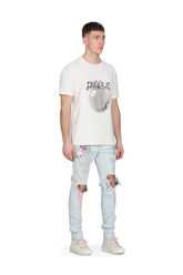 PURPLE BRAND - Men's Denim Jean - Low Rise Skinny - Style No. P001 - Faded Blowout Paint - Model Side Pose