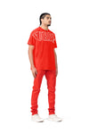 PURPLE BRAND - Men's Relaxed Fit T-Shirt - Style No. P101 - Inside Out Red - Model Side Pose