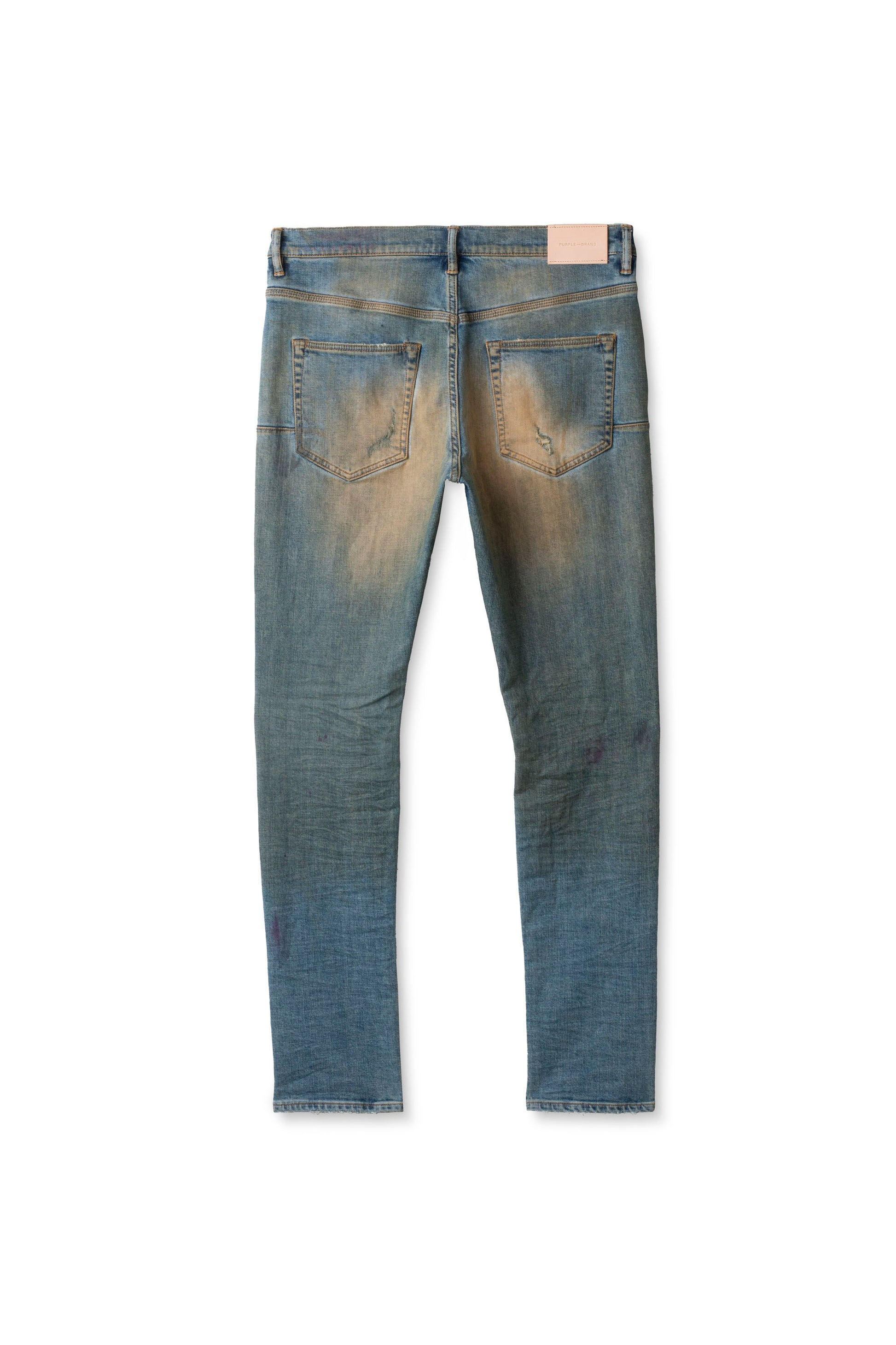 PURPLE BRAND - Men's Denim Jean - Mid Rise Slim - Style No. P002 - Mid Blue Patched - Back