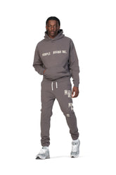 PURPLE BRAND - Men's Hoodie Sweatshirt - Style No. P404 - Artifact Embroidered Hoodie Charcoal - Model Styled Pose