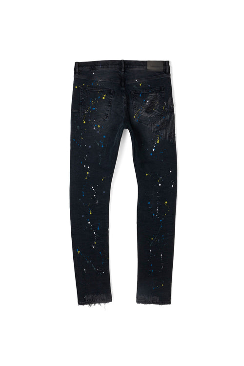 P001 LOW RISE SKINNY JEAN - Black Reflective Repair with Paint
