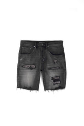 PURPLE BRAND - Men's Denim Jean Short - Mid Rise Short - Style No. P020 - Bandana Patch Work Black - Front