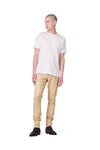 P001 Low Rise Skinny Jean in Leathered Ecru, sizes 28 to 40, featuring durable design and comfort.