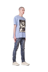 PURPLE BRAND - Men's Denim Jean - Low Rise Skinny - Style No. P001 - Indigo Mechanic Dirty - Model Side Pose