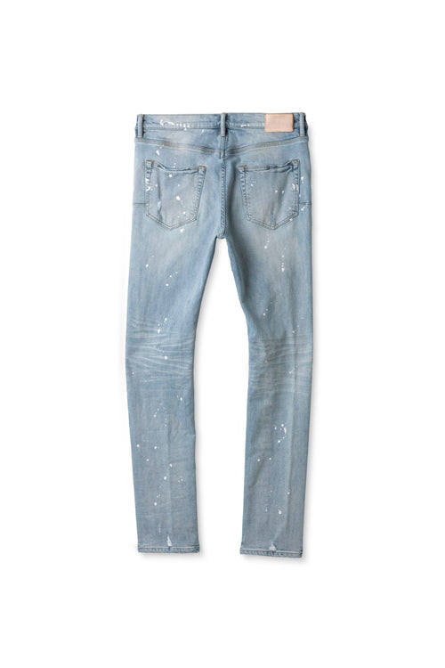 mens purple brand denim jean skinny fit style no. p001 light indigo paint back product shot