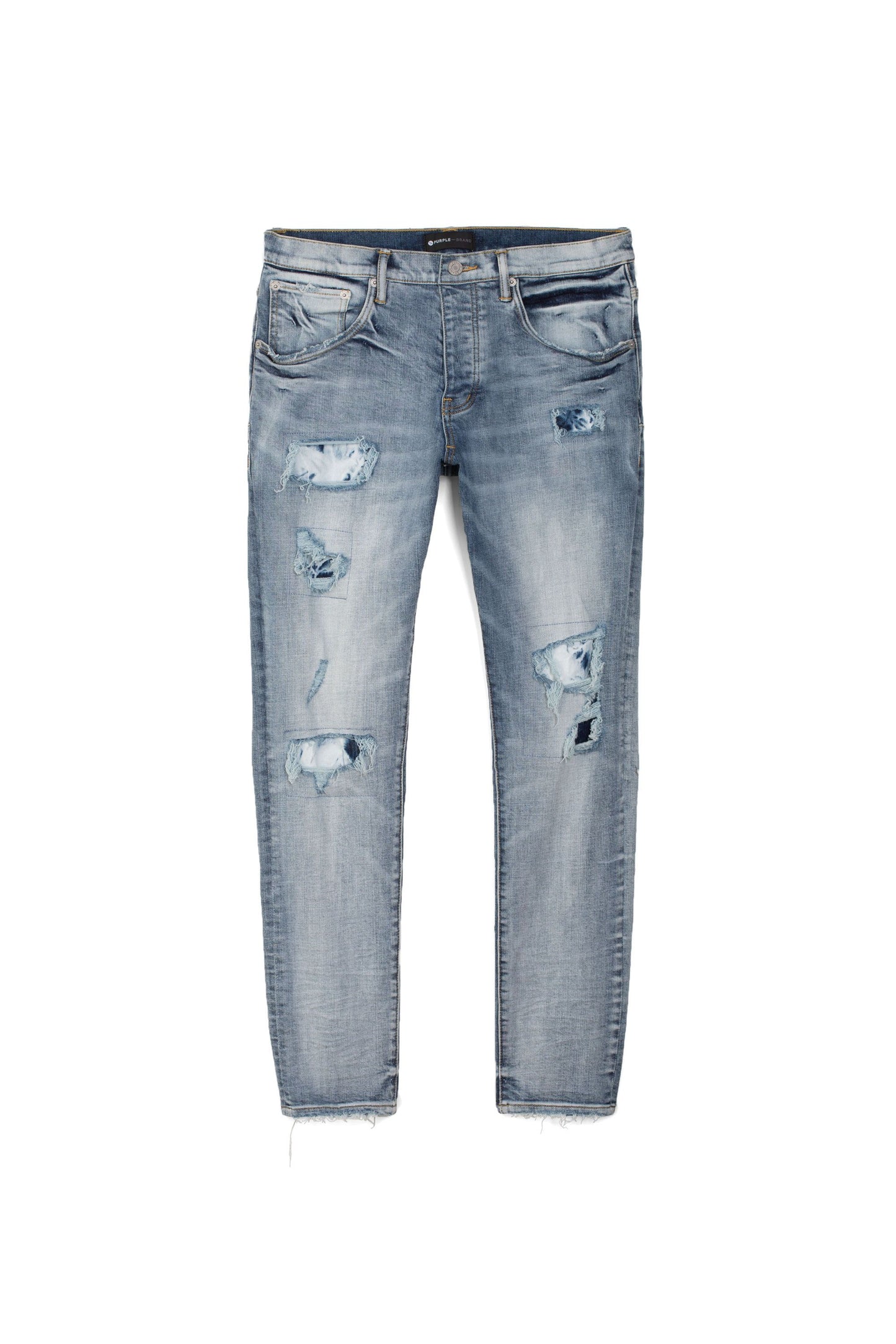 P002 MID RISE SLIM JEAN - Indigo Marble Patched