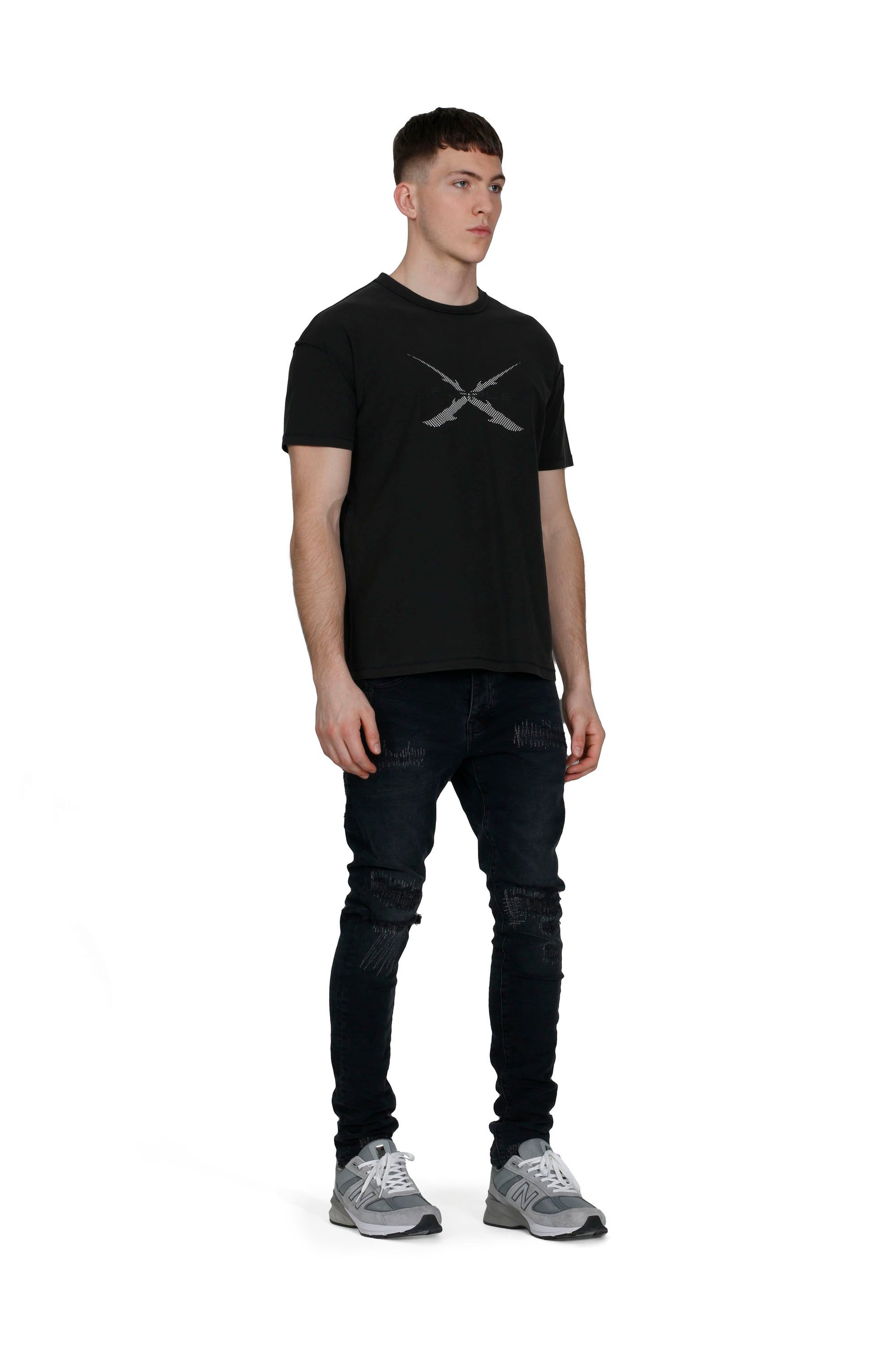 PURPLE BRAND - Men’s Relaxed Fit Tee- Style No. P101 - Antler Black - Model Front Pose