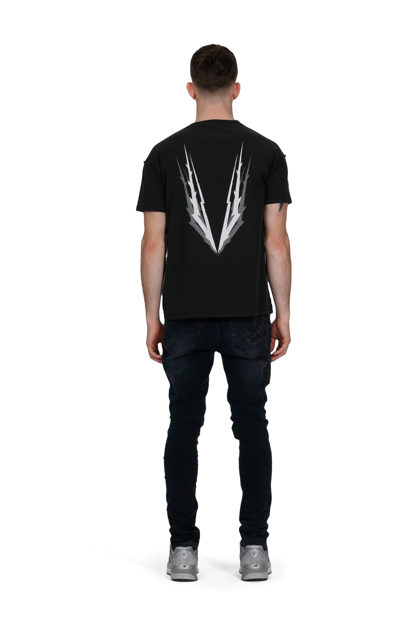 PURPLE BRAND - Men’s Relaxed Fit Tee- Style No. P101 - Antler Black - Model Back Pose