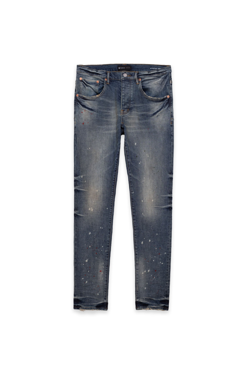 mens purple brand denim jean mid rise slim style no. p002 vintage spotted indigo front
