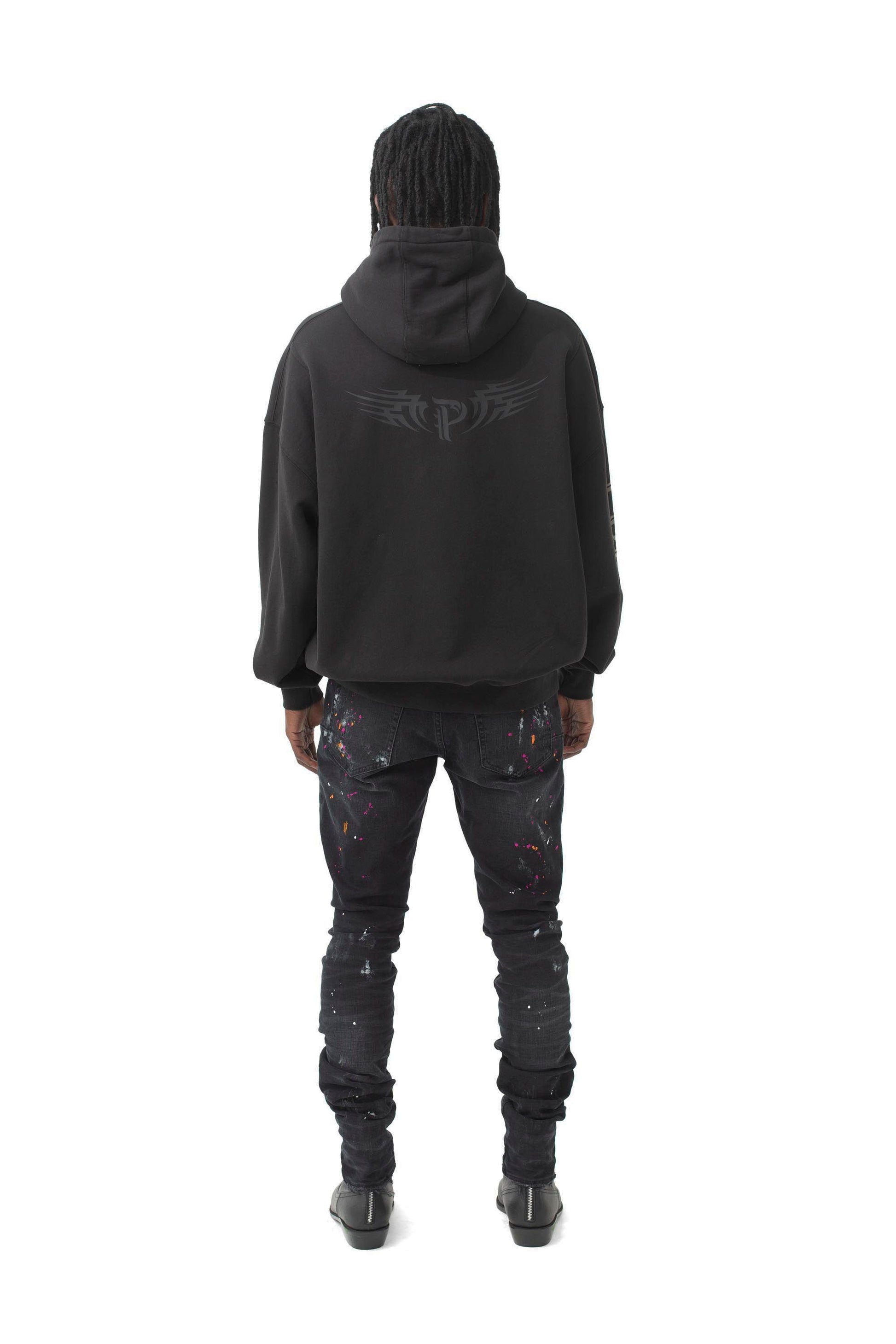 PURPLE BRAND - Relaxed Fit Oversized Hoodie Sweatshirt - Style No. P401 - Wings - Model Back Pose