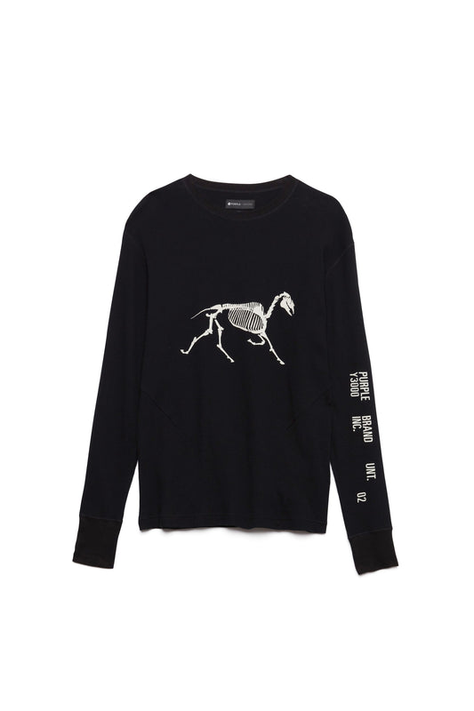 P202 WAFFLE LONG SLEEVE TOP - Fossil Black