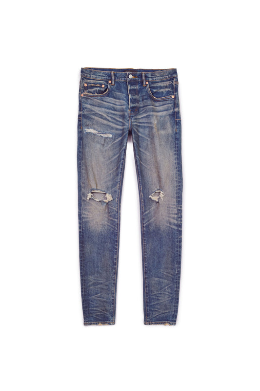 P001 LOW RISE SKINNY JEAN - Mid Indigo Frayed Blowouts