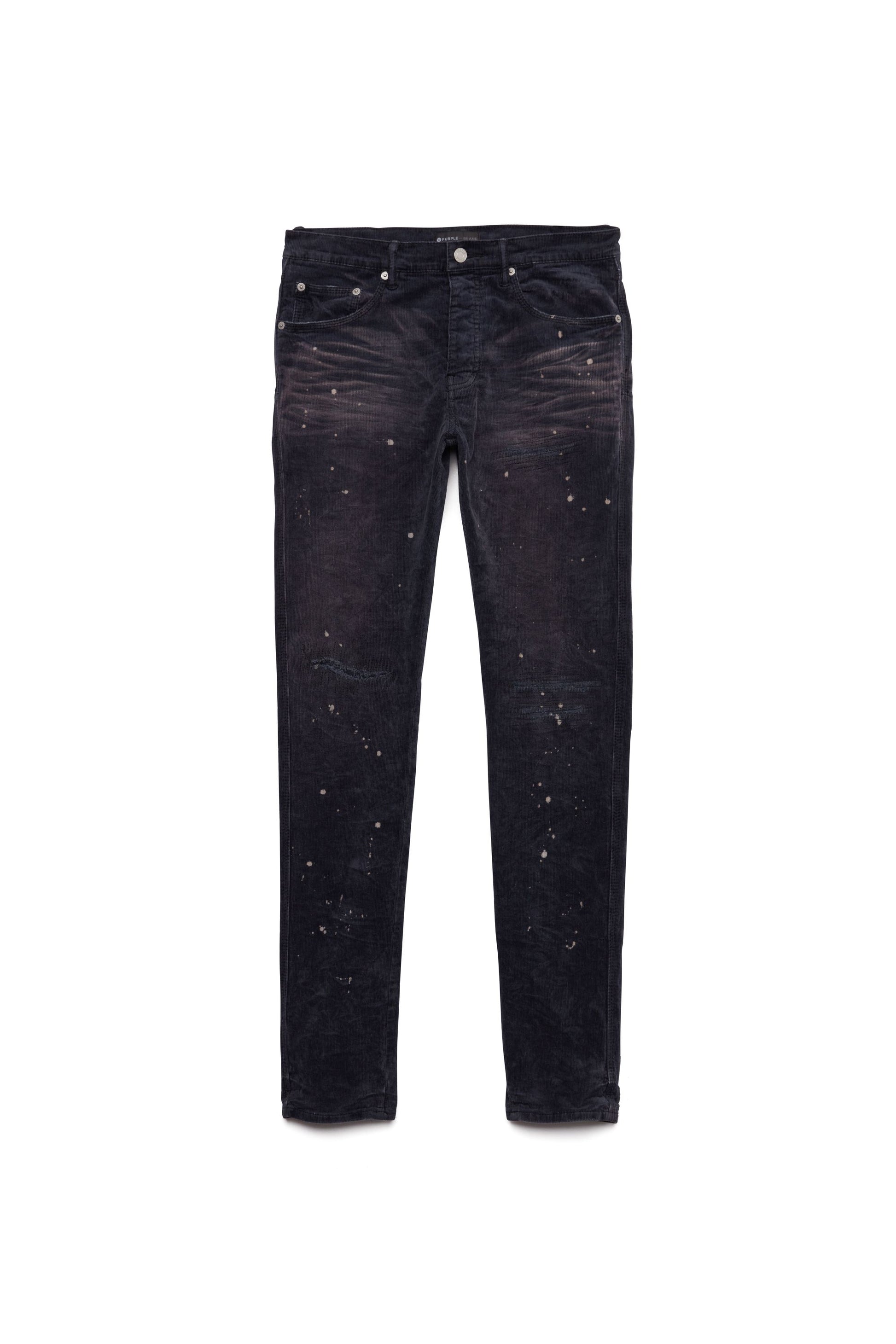 PURPLE BRAND - Men's Denim Jean - Low Rise Skinny - Style No. P001 - 3 Needle Black Wash Repair - Front