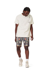 PURPLE BRAND - Men's Denim Jean Short - Mid Rise Short - Style No. P020 - Exclusive Washed Camo Black Drip - Model Styled Pose