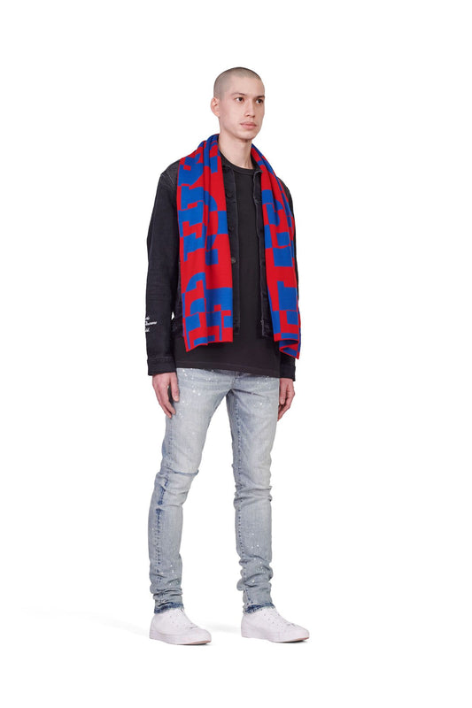PURPLE BRAND - Scarf - Style No. P905 - Hidden Type Blue/Red- Model Side Pose