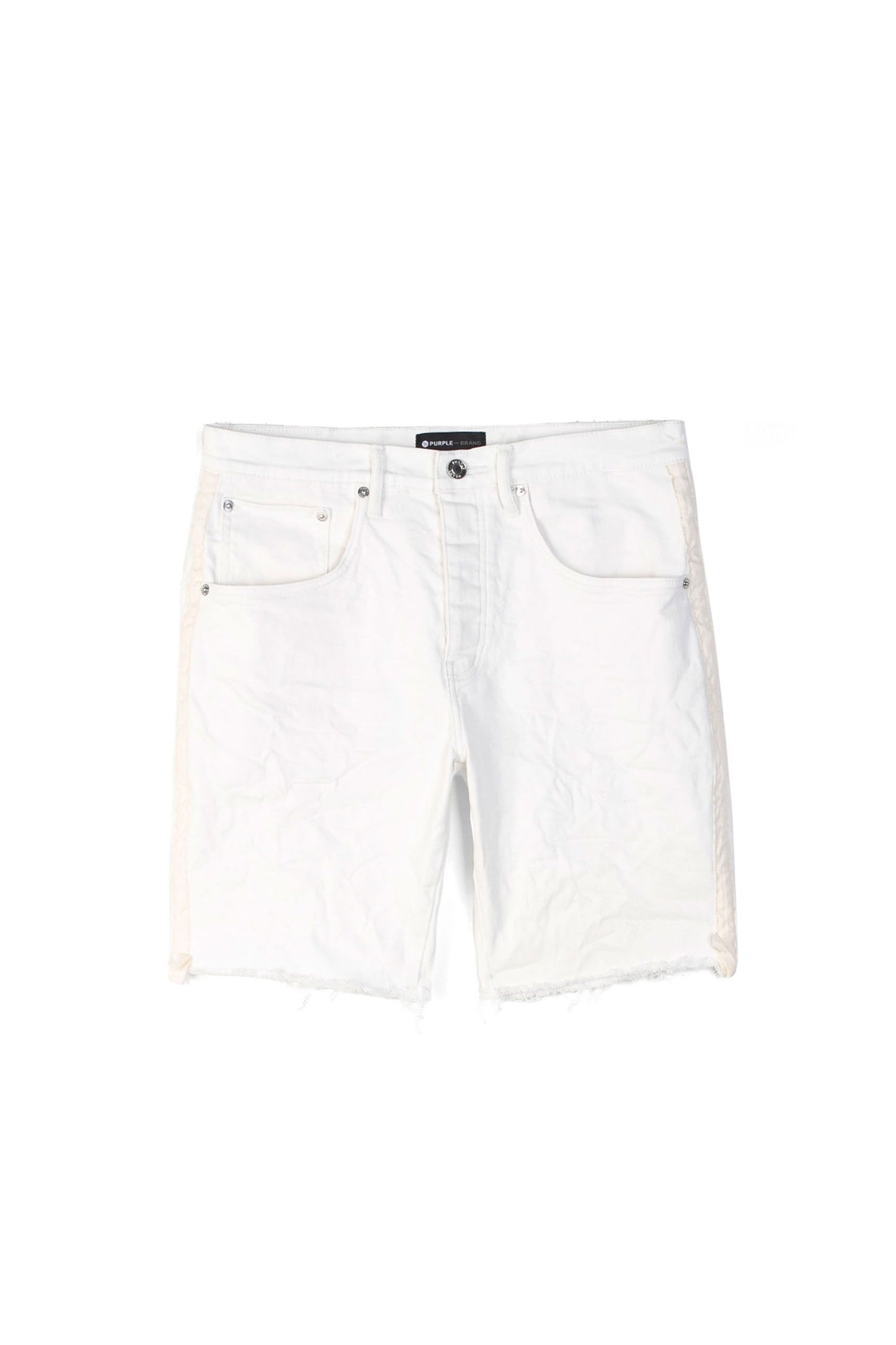PURPLE BRAND - Men's Denim Jean Short - Mid Rise Short - Style No. P020 - Grosgrain Tuxedo Stripe White - Front