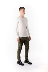 PURPLE BRAND - Long Sleeve Reflective Stitch Crew Shirt - Style No. P202 - Off White Scorpion - Model Side Pose